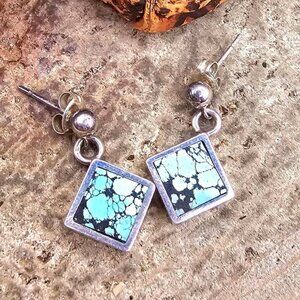 Beautiful Nature Turquoise Square Sterling Silver Earring